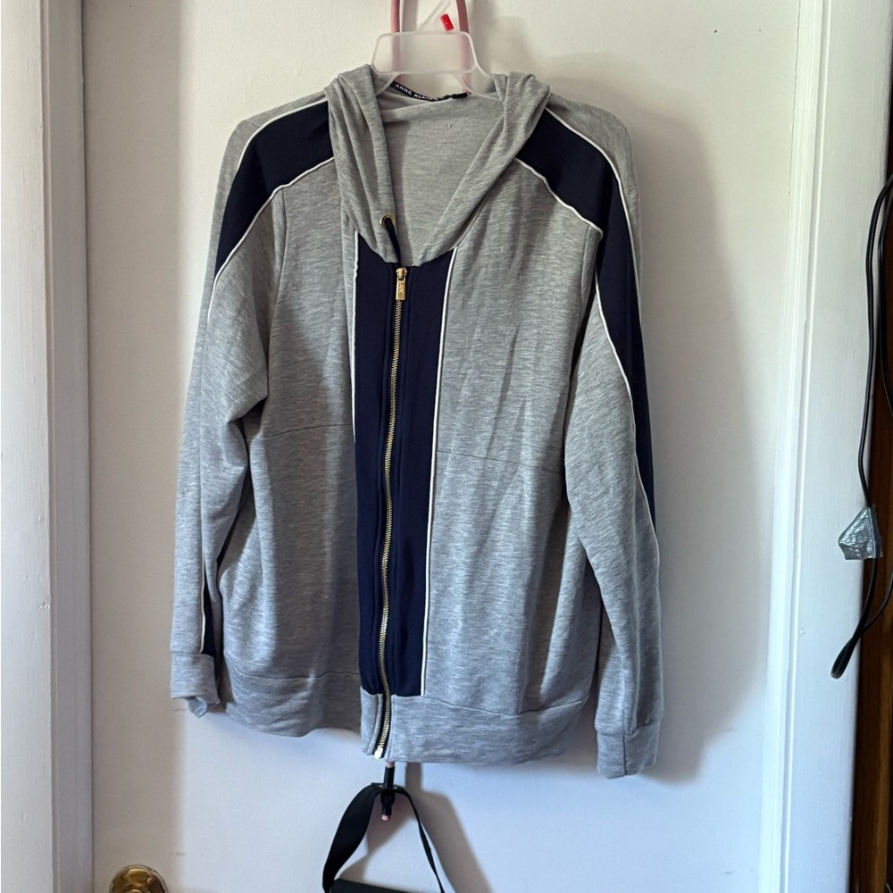 Gray and Navy Zip-Up Hoodie Set
